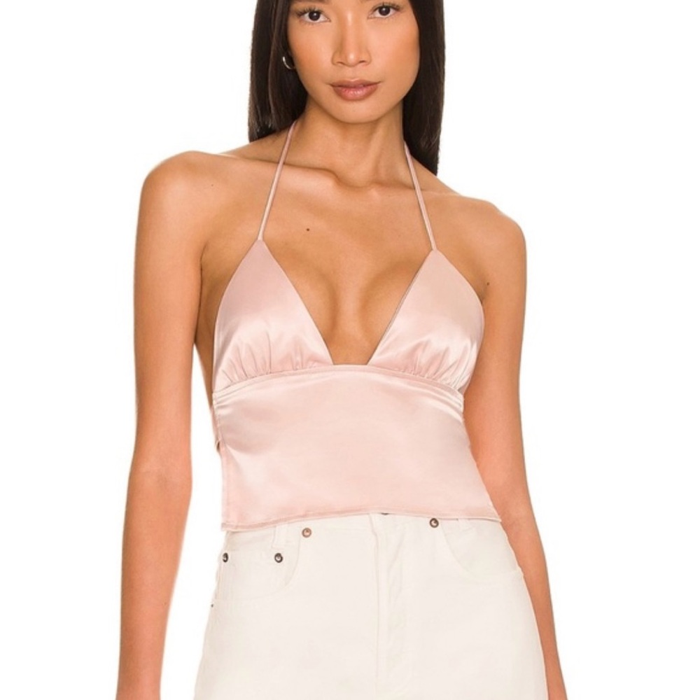 Revolve Satin Halter Crop Top in Blush